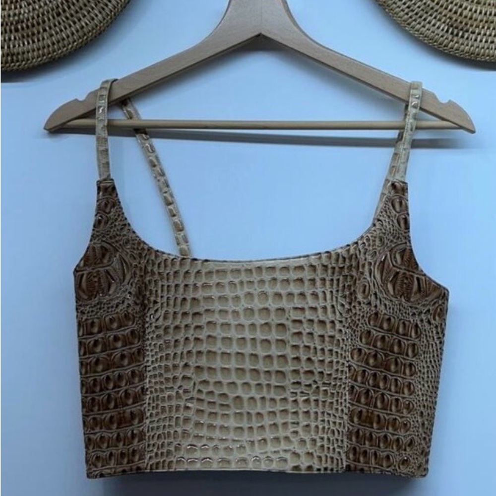 Mia Vesper Brown Faux Leather Crocodile Print Crop Top originally $165